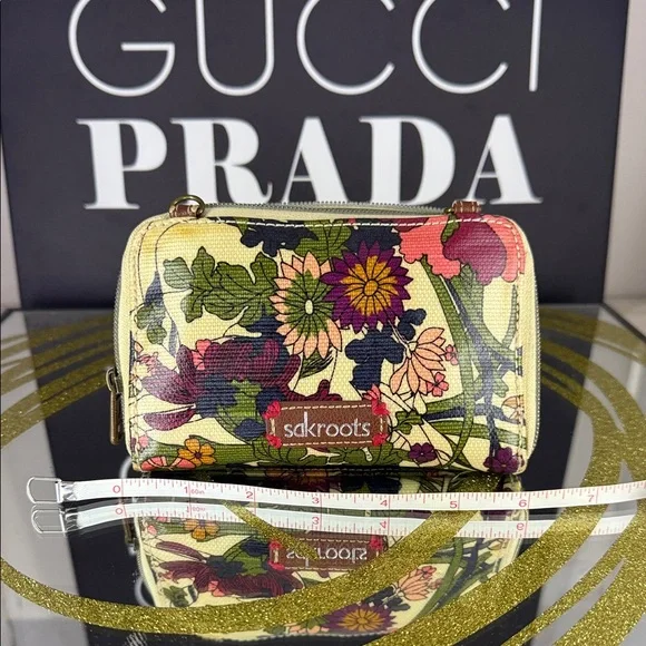 Sakroots Yellow Multi Floral Zip Wallet with Green, Purple & Pink Accents - Picture 3 of 10
